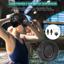 2 Pack Unisex Swim Caps with 3D Ear Protection, Durable Flexible Silicone Swimming Hats for Women Men Kids Adults, Bathing Swimming Caps for Short/Long Hair with Ear Plugs&Nose Clip 2 Pack Unisex Swim Caps with 3D Ear Protection, Durable Flexible Silicone Swimming Hats for Women Men Kids Adults, Bathing Swimming Caps for Short/Long Hair with Ear Plugs&Nose Clip
