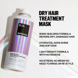 IGK Antisocial Travel Dry Hair Mask - Leave-in Overnight Mask | Hair Bond-Building Treatment for Dry Hair | Overnight Hydration & Shine | Repairs, Softens & Perfect for Extensions (1.7 oz)