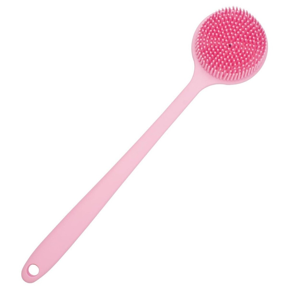 DNC Soft Silicone Back Scrubber Shower Bath Body Brush with Long Handle (Pink)