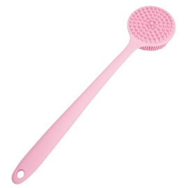 DNC Soft Silicone Back Scrubber Shower Bath Body Brush with Long Handle (Pink)