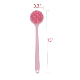 DNC Soft Silicone Back Scrubber Shower Bath Body Brush with Long Handle (Pink)