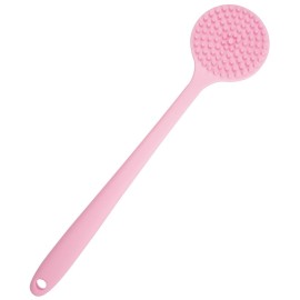 DNC Soft Silicone Back Scrubber Shower Bath Body Brush with Long Handle (Pink)