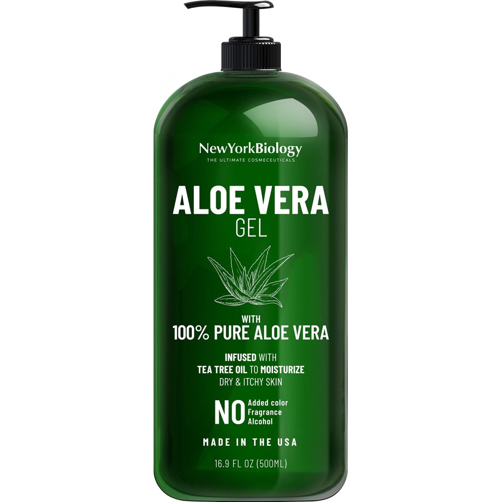 New York Biology Aloe Vera Gel for Face, Skin and Hair - Infused with Tea Tree Oil - From Fresh Aloe Vera Plant - Moisturizing Aloe Vera for Sunburn Relief and Dry Skin - 16.9 Fl Oz New York Biology Aloe Vera Gel for Face, Skin and Hair - Infused with Tea Tree Oil - From Fresh Aloe Vera Plant - Moisturizing Aloe Vera for Sunburn Relief and Dry Skin - 16.9 Fl Oz