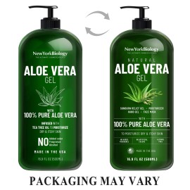 New York Biology Aloe Vera Gel for Face, Skin and Hair - Infused with Tea Tree Oil - From Fresh Aloe Vera Plant - Moisturizing Aloe Vera for Sunburn Relief and Dry Skin - 16.9 Fl Oz New York Biology Aloe Vera Gel for Face, Skin and Hair - Infused with Tea Tree Oil - From Fresh Aloe Vera Plant - Moisturizing Aloe Vera for Sunburn Relief and Dry Skin - 16.9 Fl Oz