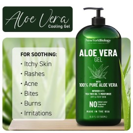 New York Biology Aloe Vera Gel for Face, Skin and Hair - Infused with Tea Tree Oil - From Fresh Aloe Vera Plant - Moisturizing Aloe Vera for Sunburn Relief and Dry Skin - 16.9 Fl Oz New York Biology Aloe Vera Gel for Face, Skin and Hair - Infused with Tea Tree Oil - From Fresh Aloe Vera Plant - Moisturizing Aloe Vera for Sunburn Relief and Dry Skin - 16.9 Fl Oz