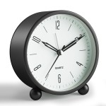 Analog Alarm Clock, 4 inch Super Silent Non Ticking Small Clock with Night Light, Battery Operated, Simple Design, Old Fashioned Style Black Decor, for Bedroom, Bedside, Desk, Adult, Kid, Gift, Black