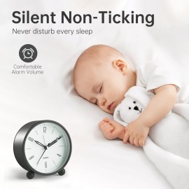 Analog Alarm Clock, 4 inch Super Silent Non Ticking Small Clock with Night Light, Battery Operated, Simple Design, Old Fashioned Style Black Decor, for Bedroom, Bedside, Desk, Adult, Kid, Gift, Black Analog Alarm Clock, 4 inch Super Silent Non Ticking Small Clock with Night Light, Battery Operated, Simple Design, Old Fashioned Style Black Decor, for Bedroom, Bedside, Desk, Adult, Kid, Gift, Black