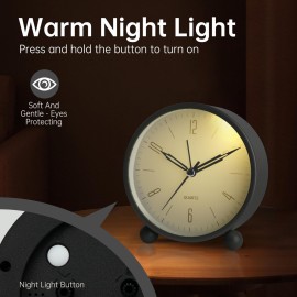 Analog Alarm Clock, 4 inch Super Silent Non Ticking Small Clock with Night Light, Battery Operated, Simple Design, Old Fashioned Style Black Decor, for Bedroom, Bedside, Desk, Adult, Kid, Gift, Black Analog Alarm Clock, 4 inch Super Silent Non Ticking Small Clock with Night Light, Battery Operated, Simple Design, Old Fashioned Style Black Decor, for Bedroom, Bedside, Desk, Adult, Kid, Gift, Black