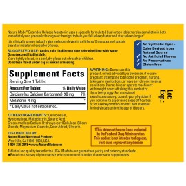Nature Made Melatonin 4mg Extended Release Tablets, Sleep Supplements for Adults, 100% Drug Free Sleep Aid, 90 Count, 90 Day Supply