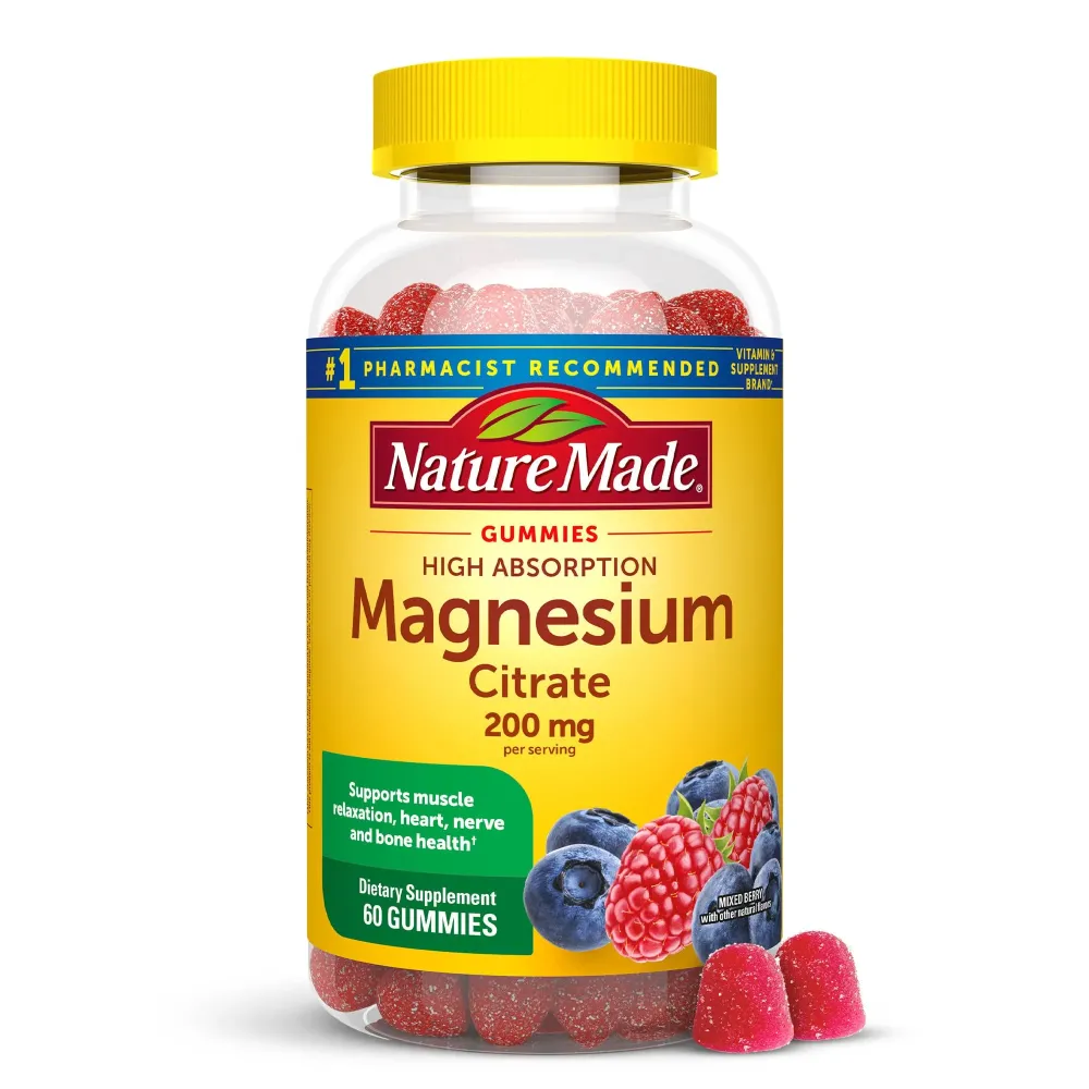Nature Made High Absorption Magnesium Citrate 200 mg per serving, Magnesium Supplement for Muscle, Nerve, Bone and Heart Support, 60 Magnesium Gummies, 30 Day Supply Nature Made High Absorption Magnesium Citrate 200 mg per serving, Magnesium Supplement for Muscle, Nerve, Bone and Heart Support, 60 Magnesium Gummies, 30 Day Supply