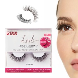 KISS Lash Couture LuXtensions Collection False Eyelashes, Flat Lash Technology, Super Slim Lash Band, Real Lash Extension Fibers, Reusable, Contact Lens Friendly Strip Lashes, Style Royal Silk, 1 Pair KISS Lash Couture LuXtensions Collection False Eyelashes, Flat Lash Technology, Super Slim Lash Band, Real Lash Extension Fibers, Reusable, Contact Lens Friendly Strip Lashes, Style Royal Silk, 1 Pair