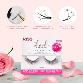 KISS Lash Couture LuXtensions Collection False Eyelashes, Flat Lash Technology, Super Slim Lash Band, Real Lash Extension Fibers, Reusable, Contact Lens Friendly Strip Lashes, Style Royal Silk, 1 Pair KISS Lash Couture LuXtensions Collection False Eyelashes, Flat Lash Technology, Super Slim Lash Band, Real Lash Extension Fibers, Reusable, Contact Lens Friendly Strip Lashes, Style Royal Silk, 1 Pair