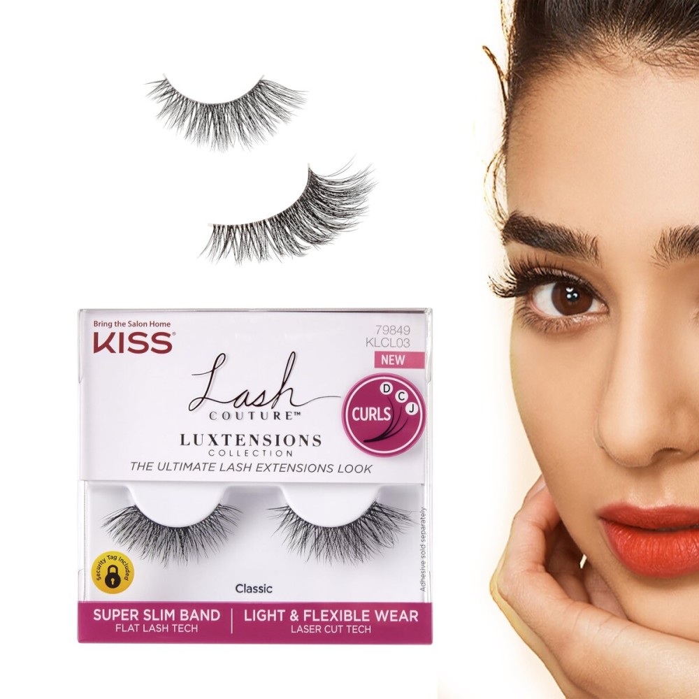 KISS Lash Couture LuXtensions Collection False Eyelashes, Flat Lash Technology, Super Slim Lash Band, Real Lash Extension Fibers, Reusable, Contact Lens Friendly Strip Lashes, Style \'Classic\', 1 Pair KISS Lash Couture LuXtensions Collection False Eyelashes, Flat Lash Technology, Super Slim Lash Band, Real Lash Extension Fibers, Reusable, Contact Lens Friendly Strip Lashes, Style \'Classic\', 1 Pair