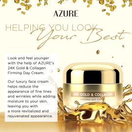 Azure Cosmetics Dermatologist Tested 24K Gold & Collagen Face Moisturizer - K Beauty Anti-Aging Face Cream for Firming & Skin Tightening - Korean Skincare - All Skin Type 1.69 fl oz Azure Cosmetics Dermatologist Tested 24K Gold & Collagen Face Moisturizer - K Beauty Anti-Aging Face Cream for Firming & Skin Tightening - Korean Skincare - All Skin Type 1.69 fl oz
