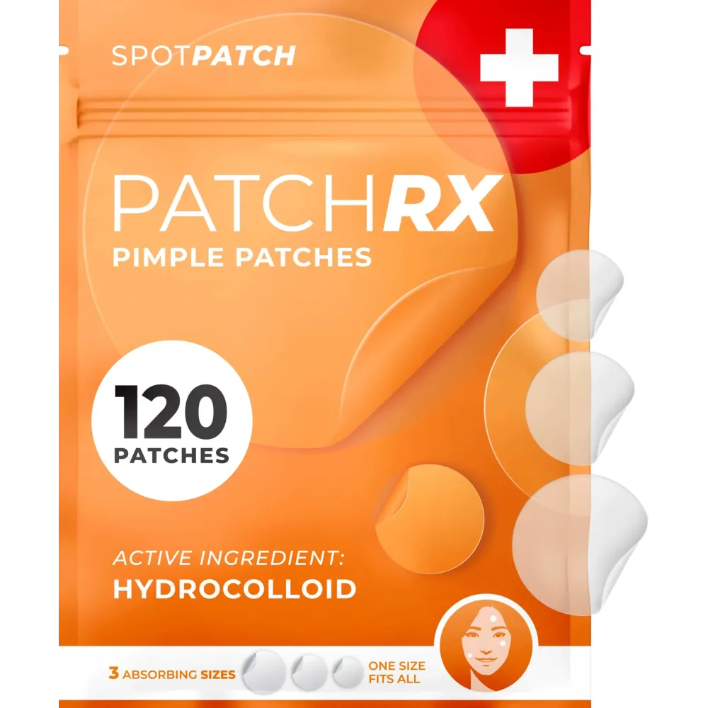 PatchRx Acne Patches (120 Count) with Hydrocolloid Only, Hydrocolloid Pimple Patches for Face - Zit Patch Acne Dots - Acne Patches - Pimple Patch with 3 Size Acne Stickers