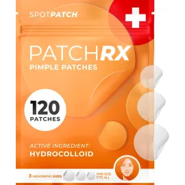 PatchRx Acne Patches (120 Count) with Hydrocolloid Only, Hydrocolloid Pimple Patches for Face - Zit Patch Acne Dots - Acne Patches - Pimple Patch with 3 Size Acne Stickers