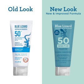 Blue Lizard SENSITIVE Mineral Sunscreen with Zinc Oxide, SPF 50+, Water Resistant, UVA/UVB Protection with Smart Cap Technology - Fragrance Free, 3 oz. Tube Blue Lizard SENSITIVE Mineral Sunscreen with Zinc Oxide, SPF 50+, Water Resistant, UVA/UVB Protection with Smart Cap Technology - Fragrance Free, 3 oz. Tube