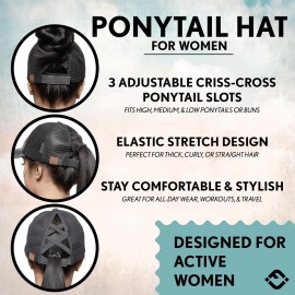 Funky Junque Criss Cross Ponytail Hats for Women Ponytail Hole Messy Bun Ball Cap Adjustable for High or Low Ponytails - Black