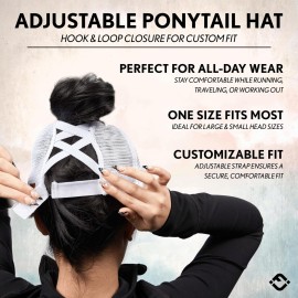 Funky Junque Criss Cross Ponytail Hats for Women Ponytail Hole Messy Bun Ball Cap Adjustable for High or Low Ponytails - Black