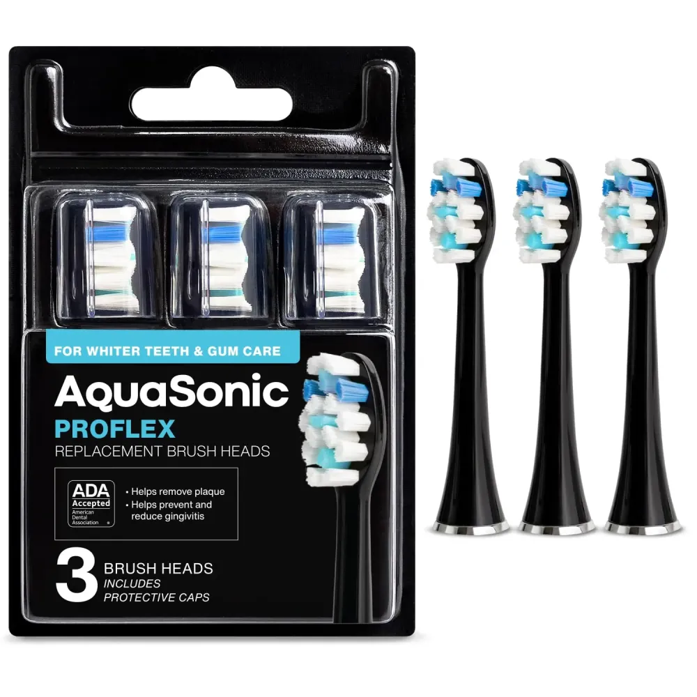AquaSonic Proflex Replacement Brush Heads | for Whiter Teeth & Gum Care | Compatible with Many AquaSonic Toothbrush Handles (3 Pack Black) AquaSonic Proflex Replacement Brush Heads | for Whiter Teeth & Gum Care | Compatible with Many AquaSonic Toothbrush Handles (3 Pack Black)