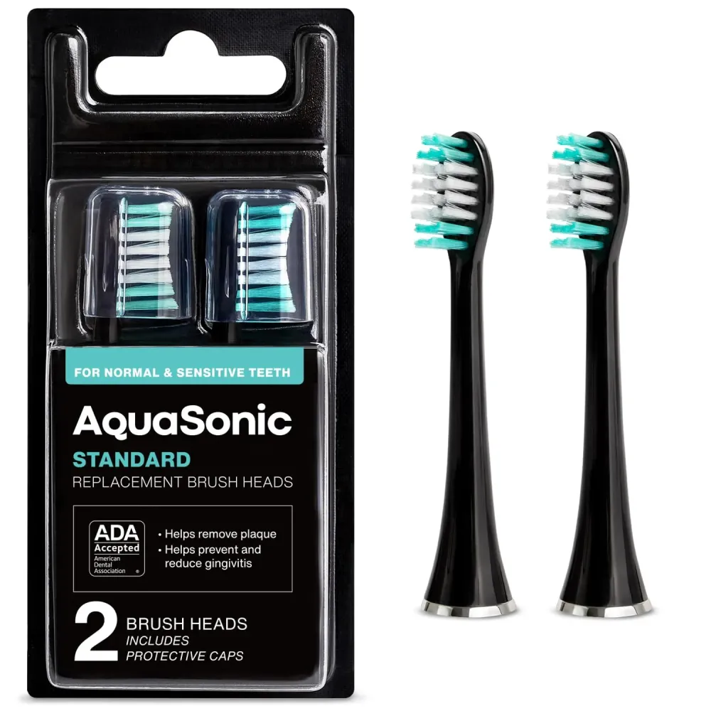 AquaSonic Standard Replacement Brush Heads | for Normal & Sensitive Teeth | Compatible with Many AquaSonic Toothbrush Handles (2 Pack Black) AquaSonic Standard Replacement Brush Heads | for Normal & Sensitive Teeth | Compatible with Many AquaSonic Toothbrush Handles (2 Pack Black)