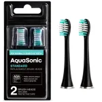 AquaSonic Standard Replacement Brush Heads | for Normal & Sensitive Teeth | Compatible with Many AquaSonic Toothbrush Handles (2 Pack Black)