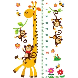 DEKOSH Giraffe & Monkeys Kids Height Wall Chart | Peel & Stick Nursery Wall Decals for Baby Bedroom, Toddler Playroom