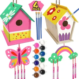 Crafts for Kids Ages 4-8 - 4 Pack DIY Bird House Wind Chime Kit - Build and Paint Birdhouses Wooden Arts Kits Easter Basket Stuffers Gifts for Girls Kids Boys Toddlers Ages 3-5 4-6 6-8 8-12 Crafts for Kids Ages 4-8 - 4 Pack DIY Bird House Wind Chime Kit - Build and Paint Birdhouses Wooden Arts Kits Easter Basket Stuffers Gifts for Girls Kids Boys Toddlers Ages 3-5 4-6 6-8 8-12