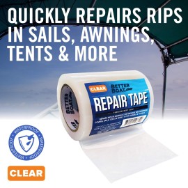 Repair Tape for Fabric Boat Covers, Canvas Tents, Pop-Up Campers, RV Awnings, Tarps, Canopies, Bimini Tops, Sails, Air Mattress Patch Kit, 30ft x 3 Clear Heavy-Duty Waterproof Vinyl Repair Tape for Fabric Boat Covers, Canvas Tents, Pop-Up Campers, RV Awnings, Tarps, Canopies, Bimini Tops, Sails, Air Mattress Patch Kit, 30ft x 3 Clear Heavy-Duty Waterproof Vinyl