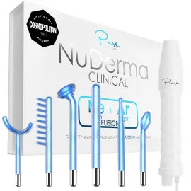 NuDerma Clinical Skin Therapy Wand - Portable Skin Therapy Machine w 6 Fusion Neon + Argon Wands - Anti Aging - Clarifying - Skin Tightening & Radiance - Wrinkle Reducing