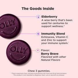 OLLY Immunity Gummy, Immune Support, Elderberry, Zinc, Vitamin C, Supplement, Berry Flavor, 15 Day Supply - 45 Count OLLY Immunity Gummy, Immune Support, Elderberry, Zinc, Vitamin C, Supplement, Berry Flavor, 15 Day Supply - 45 Count