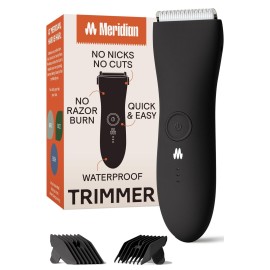 MERIDIAN Body Hair Trimmer for Men, Pubic Hair Trimmer Balls, Body Shaver for Men Groin Safe, Electric Ball Shavers, Bikini Razors Women, Waterproof & Rechargeable - Onyx