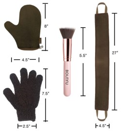 4 Pack Self Tanning Mitt Applicator Kit, with Self Tanner Mitt, Self Tan Back Applicator, Exfoliating Glove, Flat Top Face Tanner Brush, Tan mit for Self Sunless Tanner (brown)