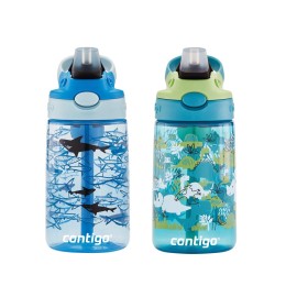 Contigo Aubrey Kids Dinos & Sharks Cleanable Water Bottle with Silicone Straw Spill-Proof Lid Dishwasher Safe 14oz 2-Pack