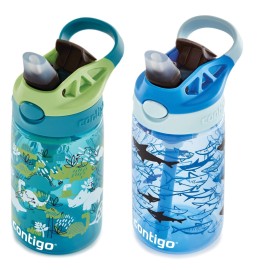 Contigo Aubrey Kids Dinos & Sharks Cleanable Water Bottle with Silicone Straw Spill-Proof Lid Dishwasher Safe 14oz 2-Pack