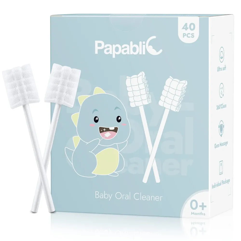 Papablic Baby Tongue Cleaner, Baby Oral Cleaner, Disposable Infant Mouth Cleaner Newborn, Upgrade Gum Cleaner with Paper Handle or Infants Ages 0-2 Years, 40 Pack Papablic Baby Tongue Cleaner, Baby Oral Cleaner, Disposable Infant Mouth Cleaner Newborn, Upgrade Gum Cleaner with Paper Handle or Infants Ages 0-2 Years, 40 Pack