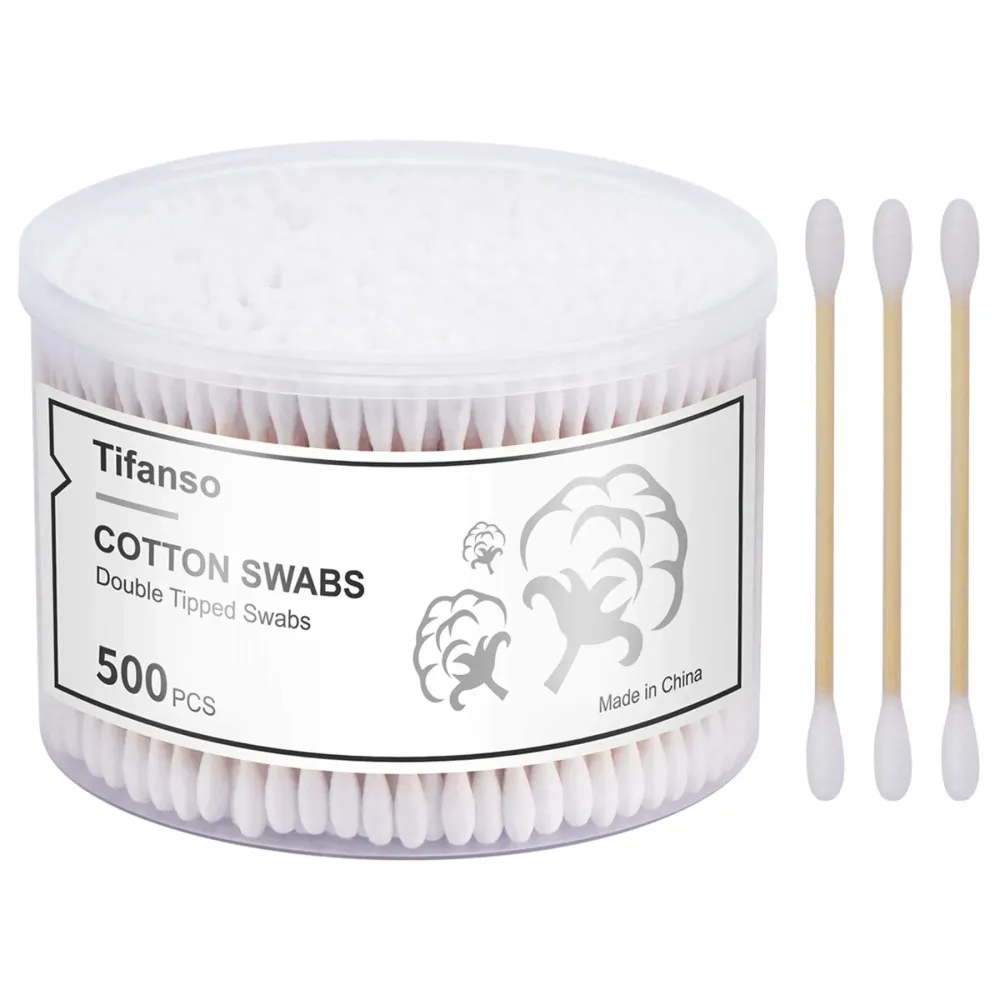 tifanso 500 Count Cotton Swabs, Natural Double Round Strong Wooden Cotton Tip Sticks Buds for Ears, Cruelty-Free Ear Swabs with Storage Box tifanso 500 Count Cotton Swabs, Natural Double Round Strong Wooden Cotton Tip Sticks Buds for Ears, Cruelty-Free Ear Swabs with Storage Box