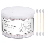 tifanso 500 Count Cotton Swabs, Natural Double Round Strong Wooden Cotton Tip Sticks Buds for Ears, Cruelty-Free Ear Swabs with Storage Box