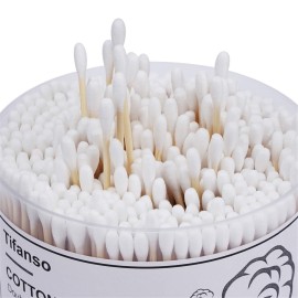tifanso 500 Count Cotton Swabs, Natural Double Round Strong Wooden Cotton Tip Sticks Buds for Ears, Cruelty-Free Ear Swabs with Storage Box tifanso 500 Count Cotton Swabs, Natural Double Round Strong Wooden Cotton Tip Sticks Buds for Ears, Cruelty-Free Ear Swabs with Storage Box