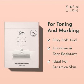 Rael Skin Care, Cotton Pads for Face - Facial Sponge Pads, Square Cotton Pads for Face Toner, Makeup Remover and Facial Cleansing, Lint Free, Soft and Thin, Rayon (200 Count) Rael Skin Care, Cotton Pads for Face - Facial Sponge Pads, Square Cotton Pads for Face Toner, Makeup Remover and Facial Cleansing, Lint Free, Soft and Thin, Rayon (200 Count)