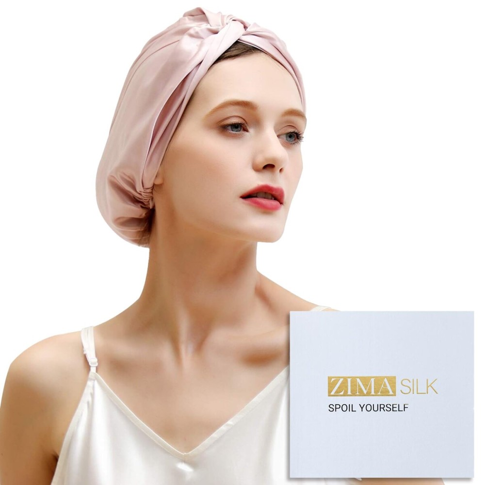 ZIMASILK 22 Momme 100% Mulberry Silk Sleep Cap for Women Hair Care,Natural Silk Night Bonnet with Elastic Stay On Head (1Pc, PINK) ZIMASILK 22 Momme 100% Mulberry Silk Sleep Cap for Women Hair Care,Natural Silk Night Bonnet with Elastic Stay On Head (1Pc, PINK)