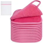 KODAMO Makeup Remover Cloth, Reusable Makeup Remover Pads Washable Travel Bag, Microfiber Makeup Removal Face Wash Cloths with Just Water, Gentle Soft,12 Pack, Pink