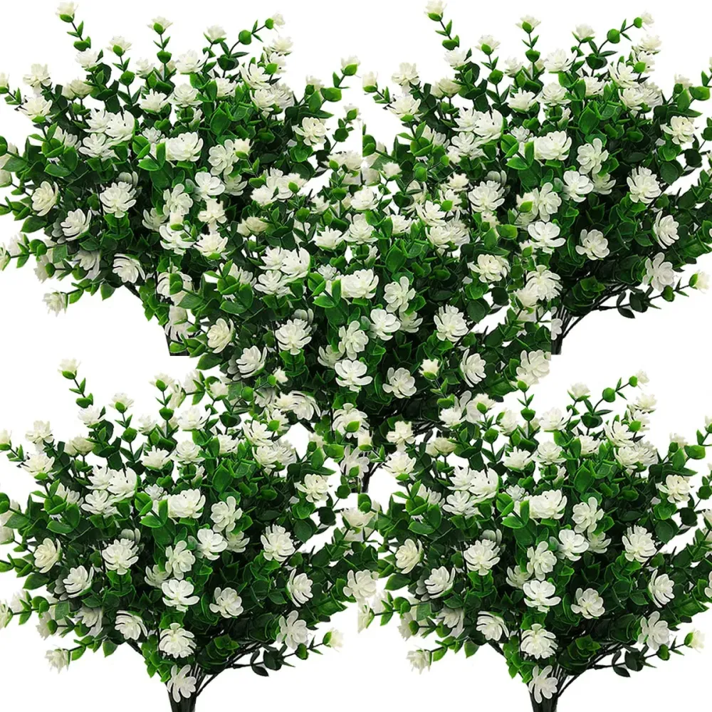 Grunyia 10 Bundles Artificial Fake Flowers, Faux Outdoor Plastic Plants UV Resistant Shrubs Outside Indoor Decorations (White-Eucalyptus) Grunyia 10 Bundles Artificial Fake Flowers, Faux Outdoor Plastic Plants UV Resistant Shrubs Outside Indoor Decorations (White-Eucalyptus)