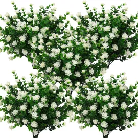 Grunyia 10 Bundles Artificial Fake Flowers, Faux Outdoor Plastic Plants UV Resistant Shrubs Outside Indoor Decorations (White-Eucalyptus) Grunyia 10 Bundles Artificial Fake Flowers, Faux Outdoor Plastic Plants UV Resistant Shrubs Outside Indoor Decorations (White-Eucalyptus)
