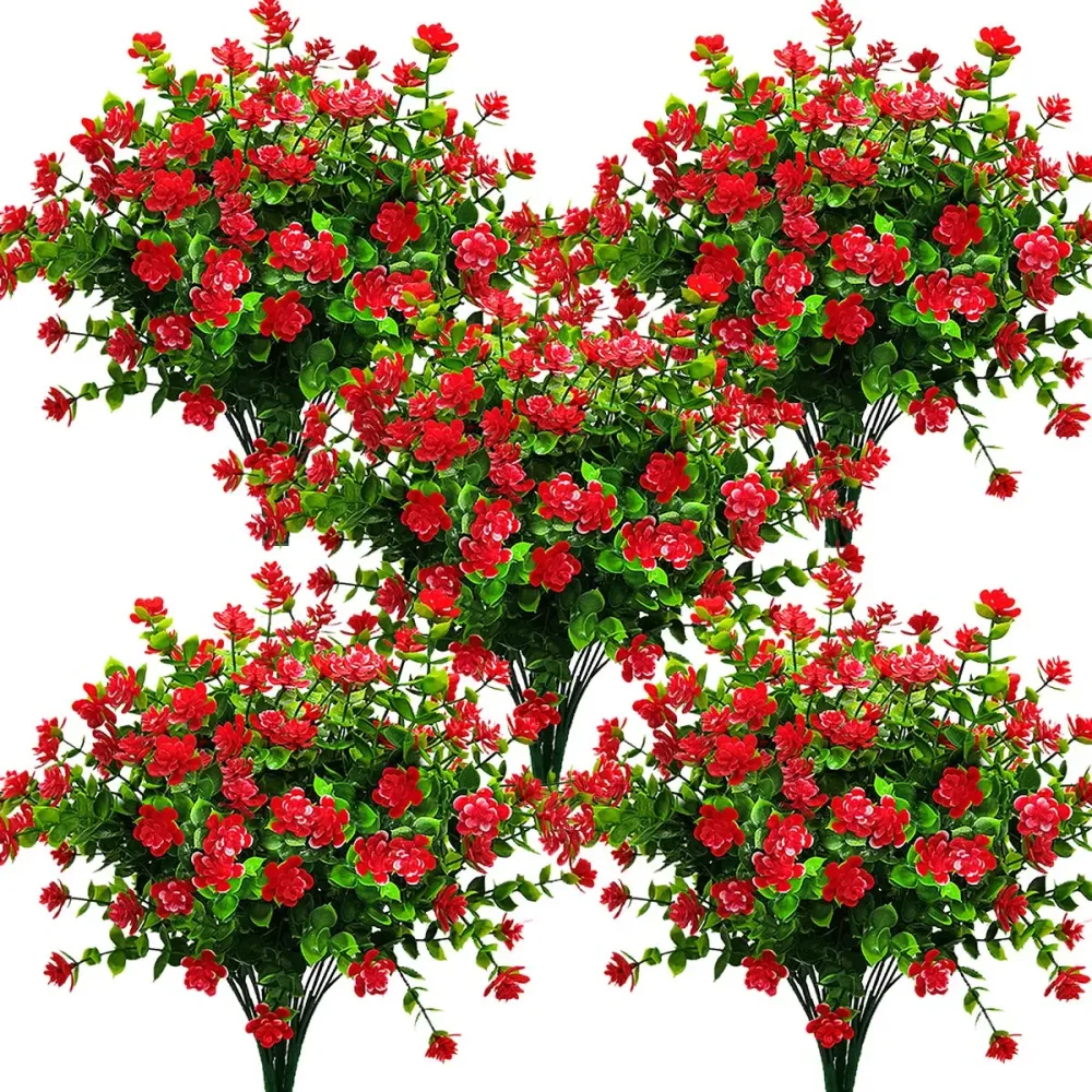 Grunyia 10 Bundles Artificial Fake Flowers, Faux Outdoor Plastic Plants UV Resistant Shrubs Outside Indoor Decorations (Red-Eucalyptus) Grunyia 10 Bundles Artificial Fake Flowers, Faux Outdoor Plastic Plants UV Resistant Shrubs Outside Indoor Decorations (Red-Eucalyptus)