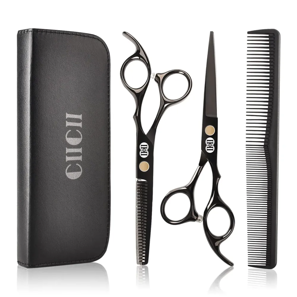 CIICII Hair Cutting Scissors Shears Kit, Professional Hairdressing Scissors Set (Hair Beard Trimming Shaping Grooming Thinning Shears) for Men Women Hairdresser Home Salon Barber Haircut Kit (Black) CIICII Hair Cutting Scissors Shears Kit, Professional Hairdressing Scissors Set (Hair Beard Trimming Shaping Grooming Thinning Shears) for Men Women Hairdresser Home Salon Barber Haircut Kit (Black)