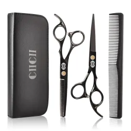 CIICII Hair Cutting Scissors Shears Kit, Professional Hairdressing Scissors Set (Hair Beard Trimming Shaping Grooming Thinning Shears) for Men Women Hairdresser Home Salon Barber Haircut Kit (Black) CIICII Hair Cutting Scissors Shears Kit, Professional Hairdressing Scissors Set (Hair Beard Trimming Shaping Grooming Thinning Shears) for Men Women Hairdresser Home Salon Barber Haircut Kit (Black)