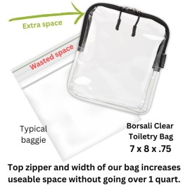 BORSALI TSA Quart Size Bag Approved for Carry On Travel - One (1) Quart Clear Toiletries, Cosmetic and 3-1-1 Liquids Toiletry Bag - 2 Pack BORSALI TSA Quart Size Bag Approved for Carry On Travel - One (1) Quart Clear Toiletries, Cosmetic and 3-1-1 Liquids Toiletry Bag - 2 Pack
