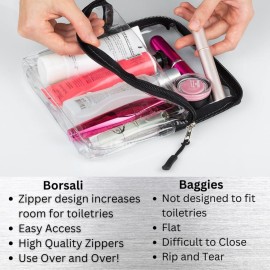 BORSALI TSA Quart Size Bag Approved for Carry On Travel - One (1) Quart Clear Toiletries, Cosmetic and 3-1-1 Liquids Toiletry Bag - 2 Pack BORSALI TSA Quart Size Bag Approved for Carry On Travel - One (1) Quart Clear Toiletries, Cosmetic and 3-1-1 Liquids Toiletry Bag - 2 Pack