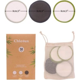 Chloven 30 Pack Reusable Makeup Remover Pads - Bamboo Cotton Rounds for Toner, Washable, Eco-Friendly for All Skin Types with Cotton Laundry Bag Chloven 30 Pack Reusable Makeup Remover Pads - Bamboo Cotton Rounds for Toner, Washable, Eco-Friendly for All Skin Types with Cotton Laundry Bag